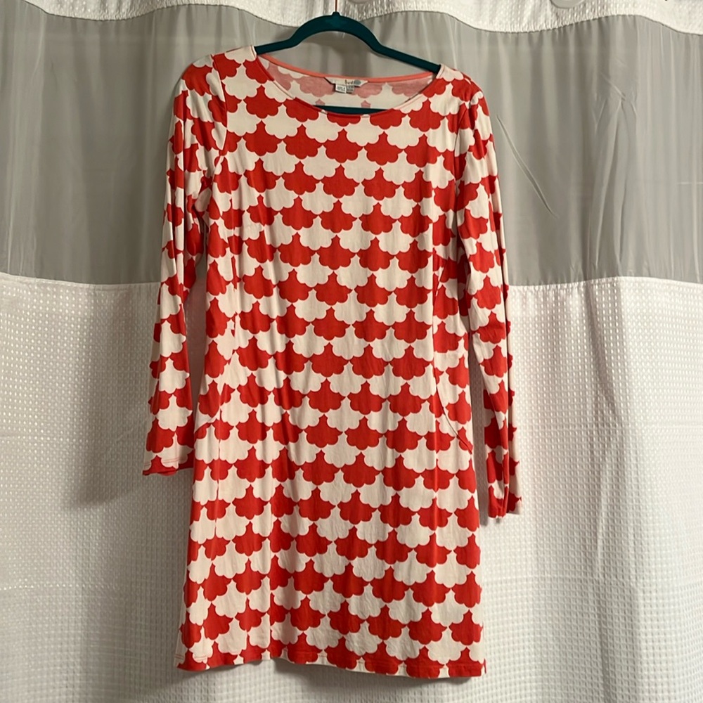 Boden Mia Tunic Dress Red White Geometric Size 10 EUC